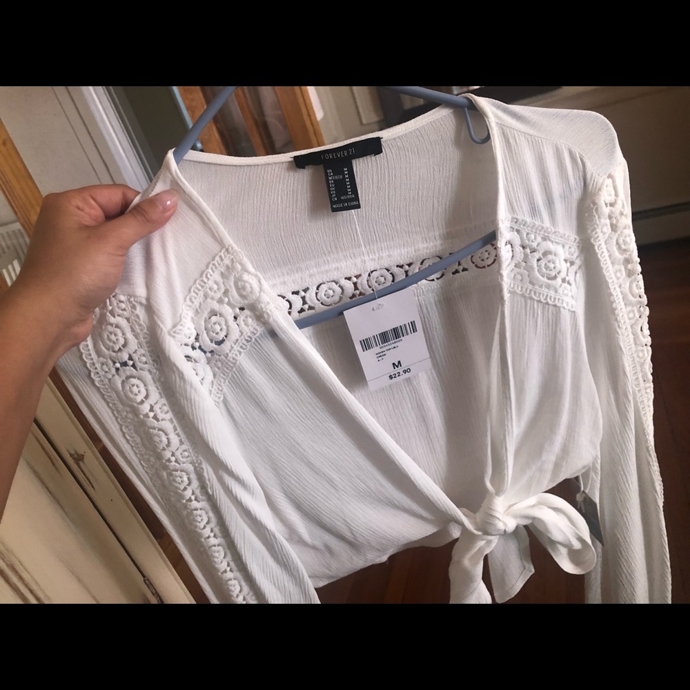 long sleeve front tie shirt- forever 21. Size M